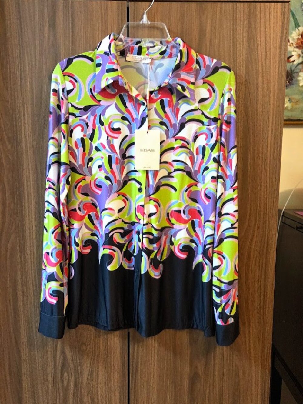 EDAS Italy Italian sz M Long-sleeve button-down Blouse Shirt Colorful Retro